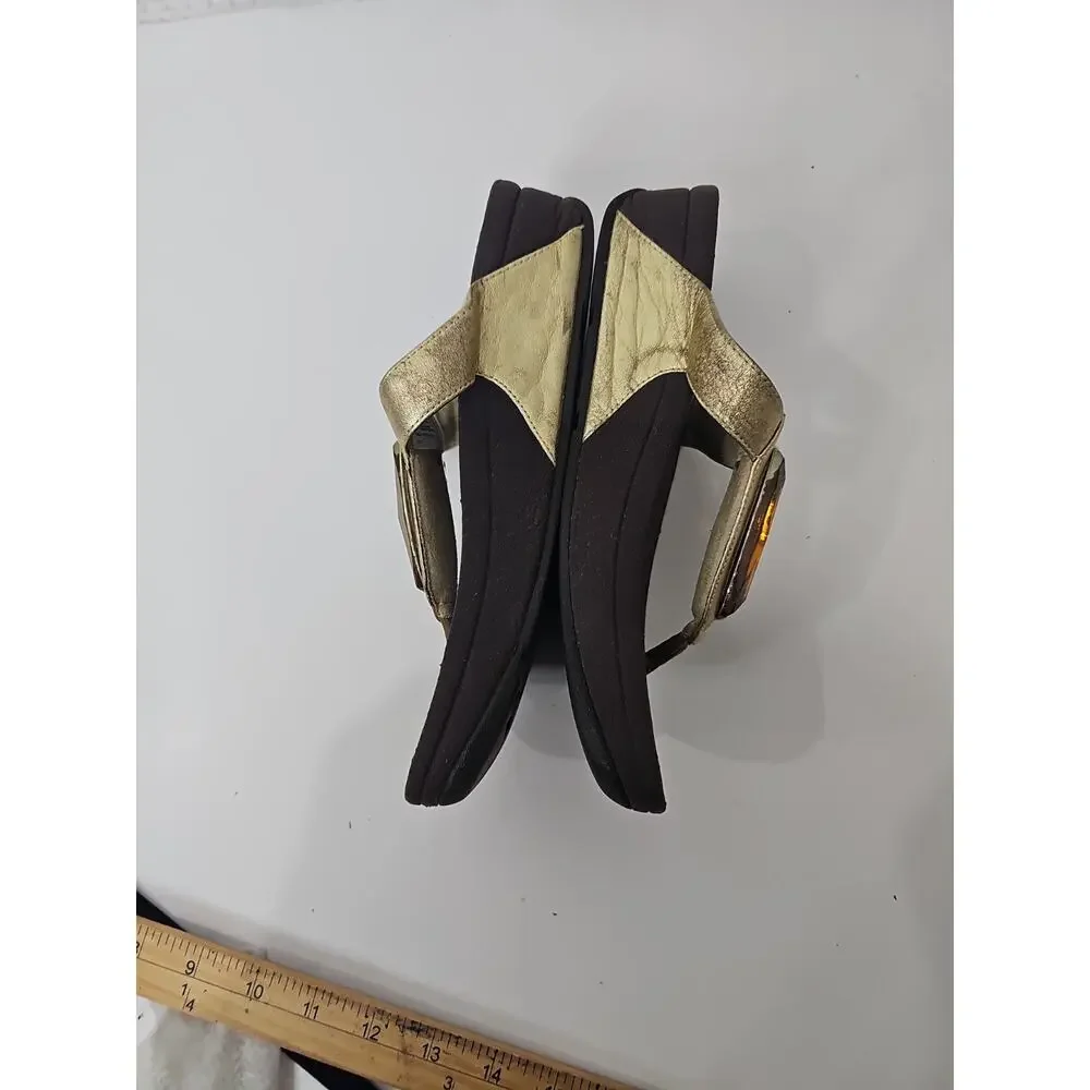 FitFlop Lulu Crystal Embellished Thong Sandals Sz 6 Gold Comfort Flip Flops